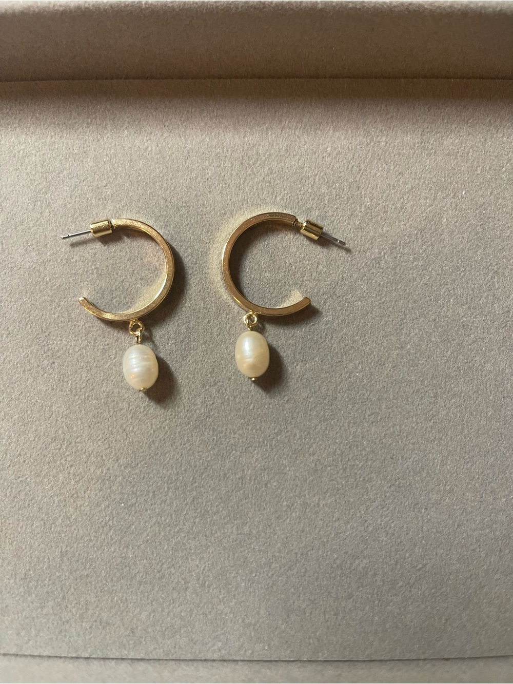 OAK + FORT Gold Hoop Earrings with Cream Pearl Drops